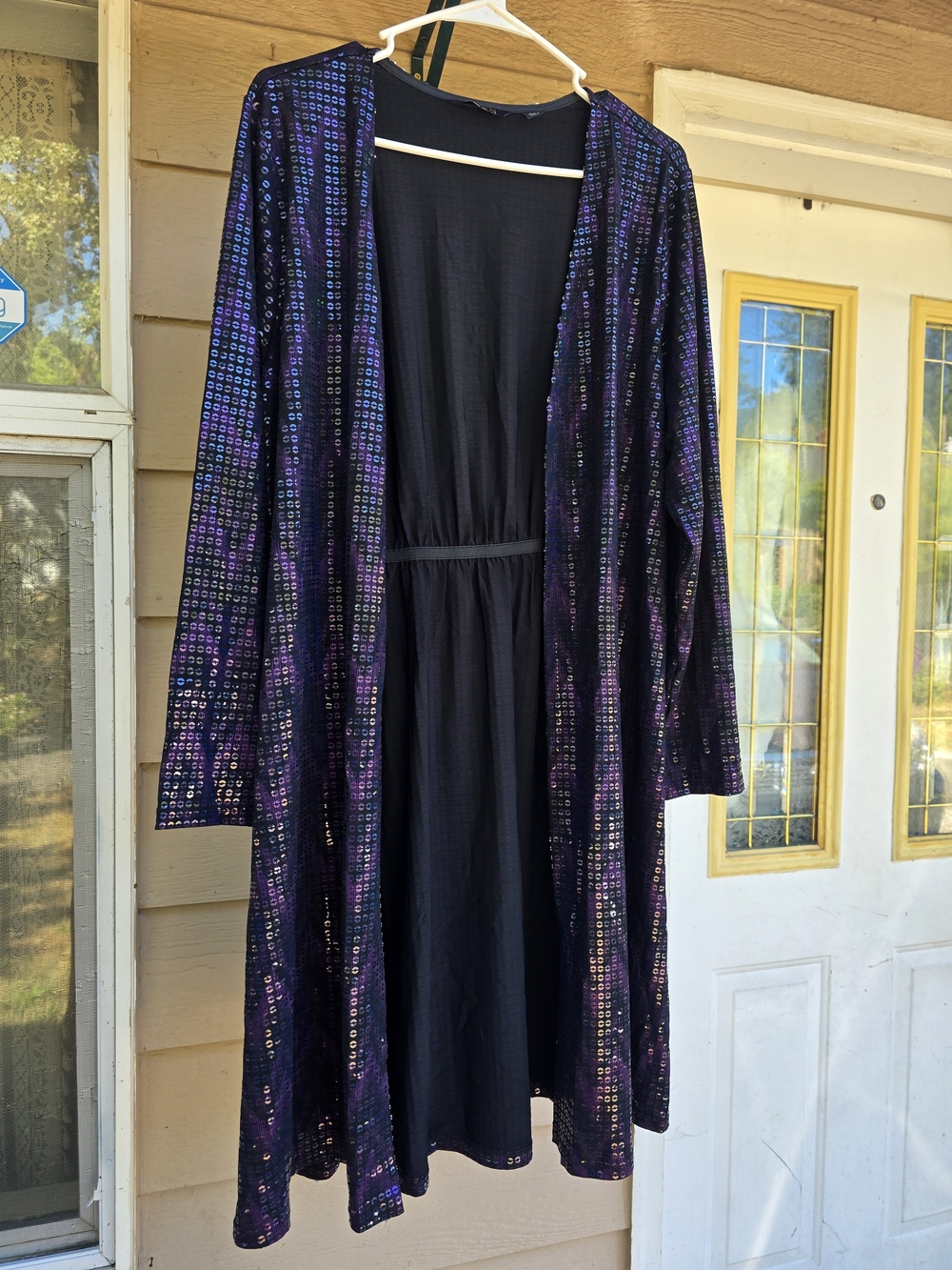 IMAN Black Dress with Purple Sequin Duster Overlay - XL